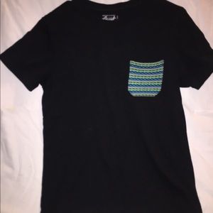 Black tee shirt with designed pocket size small